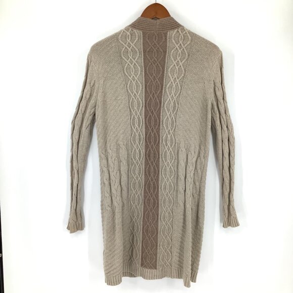 Aventura Long Open Front Medium Cable Knit Cardigan Cotton & Cashmere Acadamia - Picture 3 of 8
